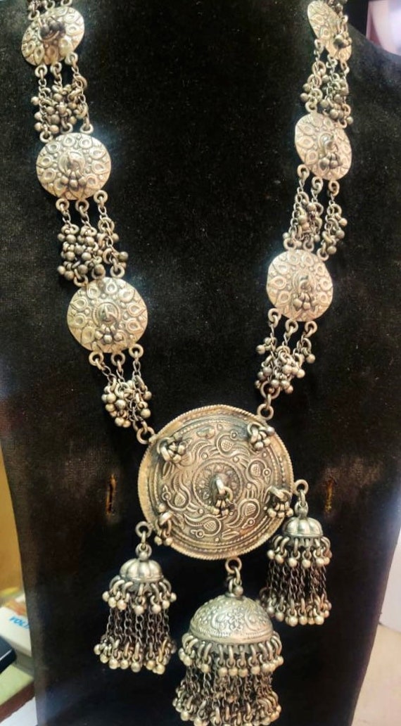 Vintage silver necklace, oxidized 925 silver neck… - image 2