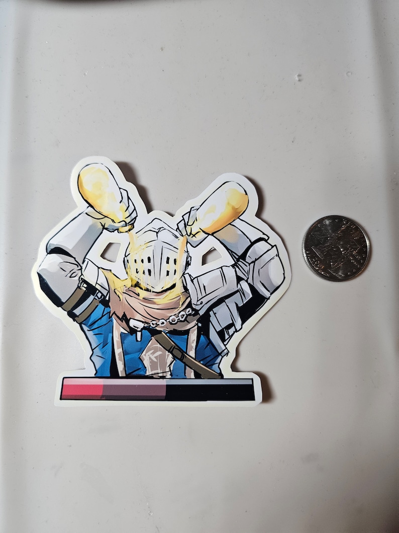 May include: A cartoon illustration of a knight in armor pouring two yellow liquids over his head. The knight is wearing a blue tunic and a chainmail collar. The background is a red and black bar.
