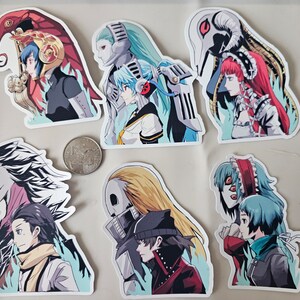 May include: Set of 7 colorful stickers featuring anime characters with unique designs. Each sticker features a different character with a distinct personality and style. The stickers are perfect for adding a touch of personality to laptops, water bottles, notebooks, and more.