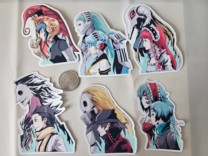 May include: Set of 7 colorful stickers featuring anime characters with unique designs. Each sticker features a different character with a distinct personality and style. The stickers are perfect for adding a touch of personality to laptops, water bottles, notebooks, and more.