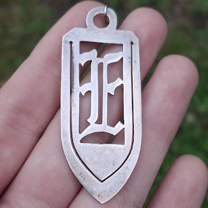 Antique Sterling Silver Monogram Statement Pendant- Initial E
