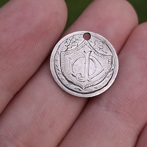 Antique Victorian Era Silver Engraved Love Token Coin - JD/DJ