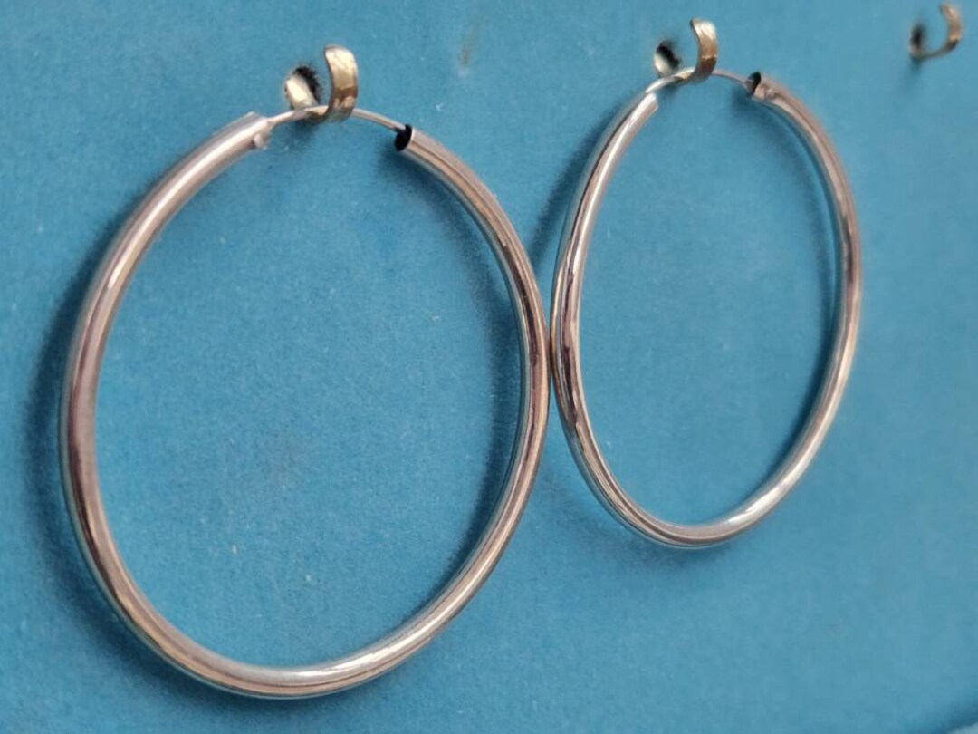 Large Vintage Silver Hoop Earrings Etsy