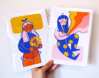 Girlies (blue) A5 Print Set