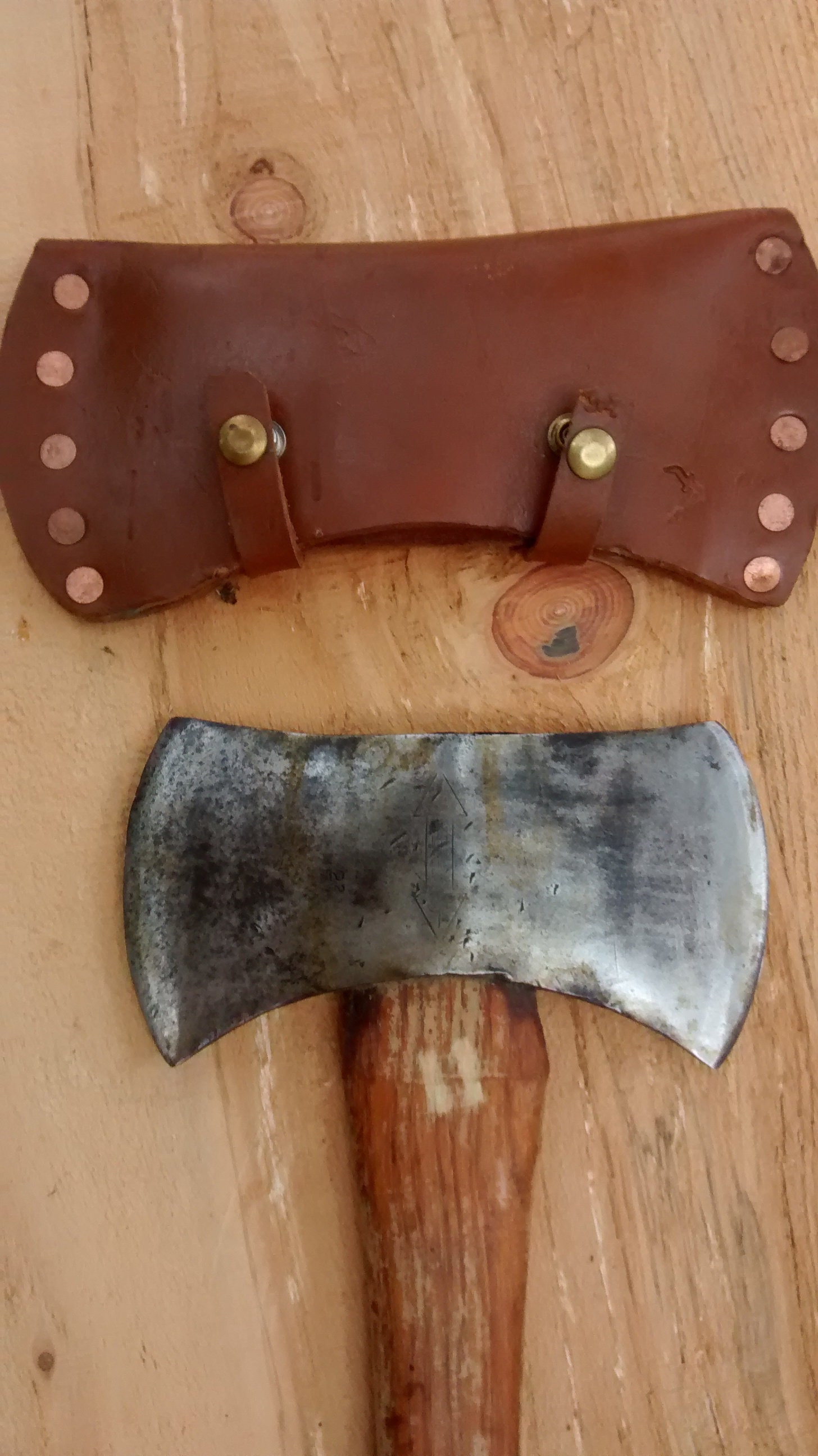 Kelly Works Stiletto Axe Cruiser 2.2 Pounds Custom Sheath Excellent