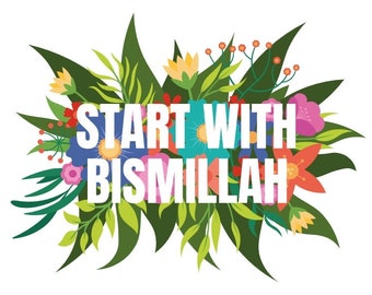 Digital, Start With Bismillah, Arabic Calligraphy, Floral Frame, SVG, PNG, PDF