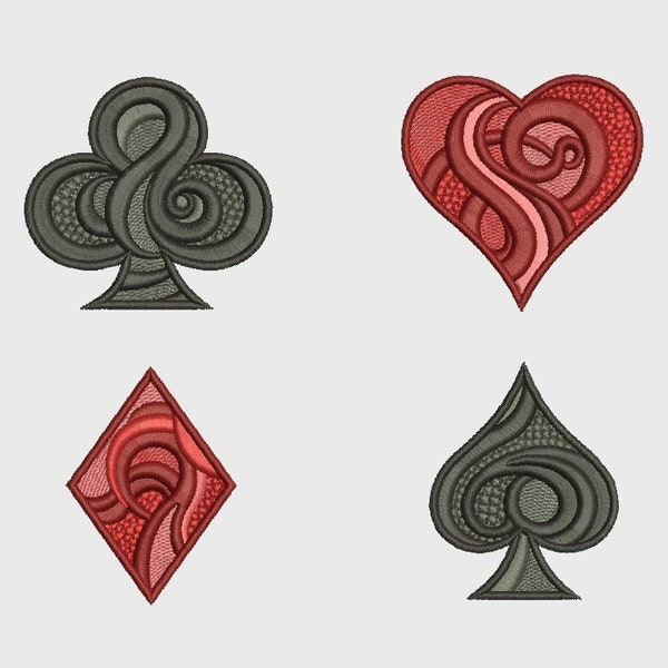 Digital, Playing Card Suits (Spade Heart Diamond Club), Machine Embroidery Design, Bridge Game Poker, Suit, Original, Ornament, Broderie,