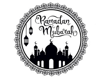 Digital, Ramadan Mubarak, Arabic Calligraphy, Round Frame, Ornament, SVG, DXF, PNG