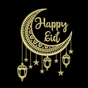 Digital, Happy Eid, Arabic, Calligraphy, Machine Embroidery Design, 3 sizes
