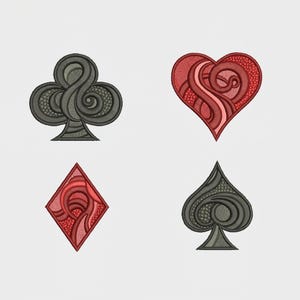 Digital, Spielkartenanzüge (Spade Heart Diamond Club), Maschinenstickerei, Bridge Spiel Poker, Anzug, Original, Ornament, Broderie,