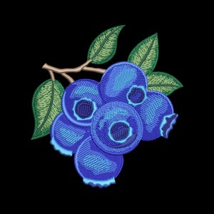 デジタル、ブルーベリー、機械刺繍デザイン、4サイズ
