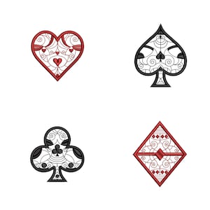 Cyfrowe, Aplikacja Karty do Gry (Piki Serce Diamenty Trefl), Projekt Haftu Maszynowego, Gra Brydżowa Poker, Garnitur, Haft, 3 rozmiary