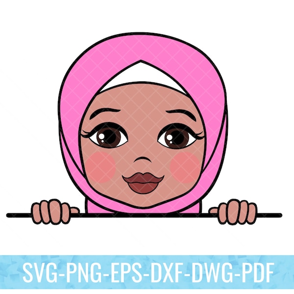 Digital, Muslim Girl, Peekaboo Design, Peeking Little Girl, SVG, PNG, EPS