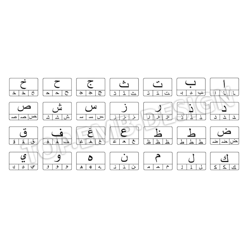 Arabic Multi Column Text Digital, Vector Design, All Arabic Letters Table, Beginning, Middle ...