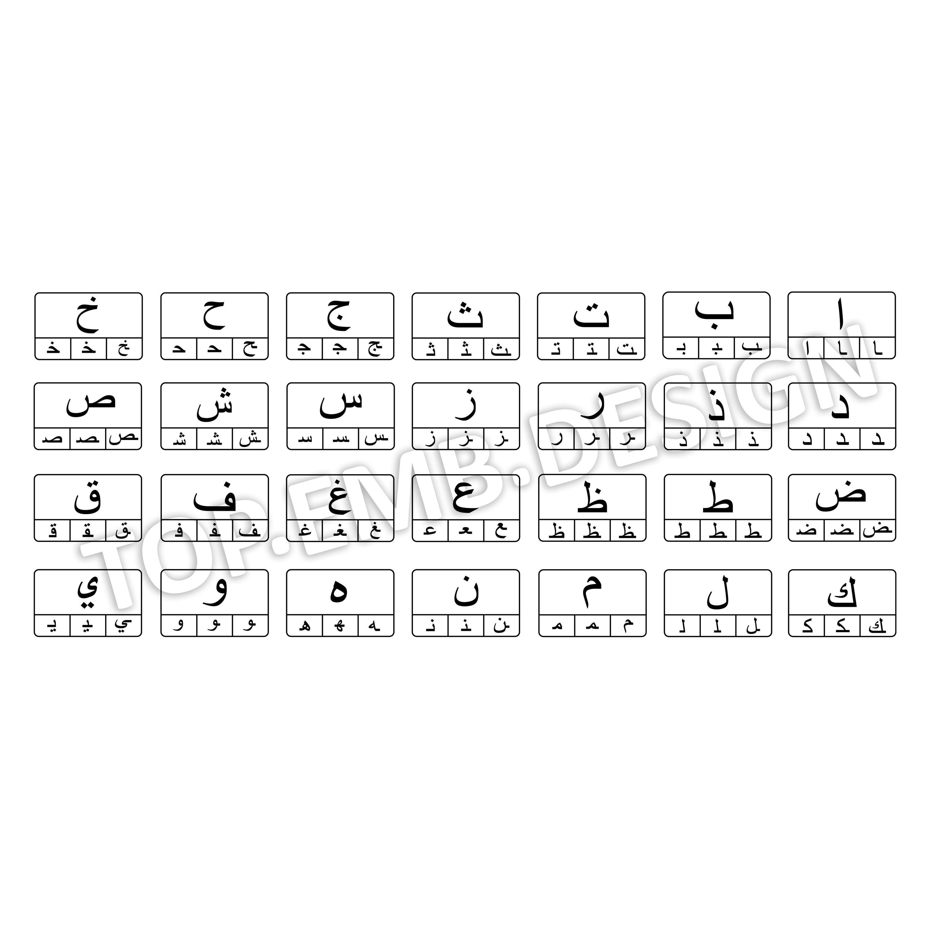Digital, Vector Design, All Arabic Letters Table, Beginning, Middle ...