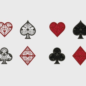 Digital, Application Playing Card Suits Spade Heart Diamond Club, Machine Embroidery Design, Bridge Game Poker, Suit, Broderie, 3 sizes image 2