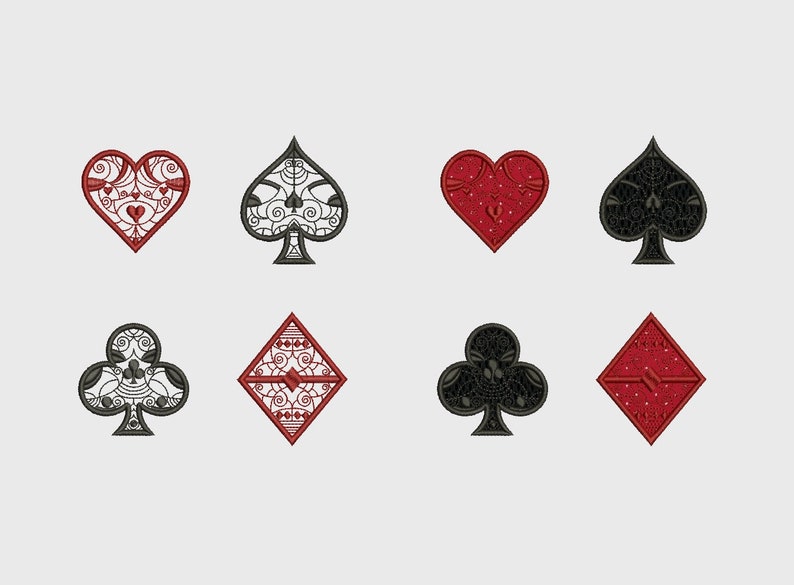 Digital, Application Playing Card Suits Spade Heart Diamond Club, Machine Embroidery Design, Bridge Game Poker, Suit, Broderie, 3 sizes image 2