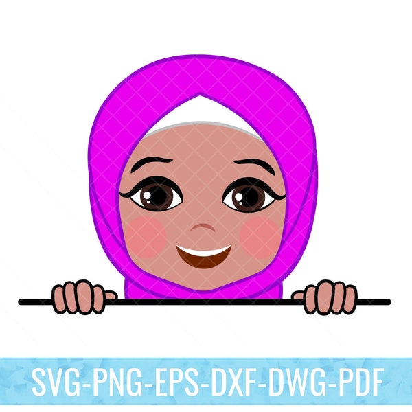 Digital, Muslim Girl, Peekaboo Design, Peeking Little Girl, SVG, PNG, EPS