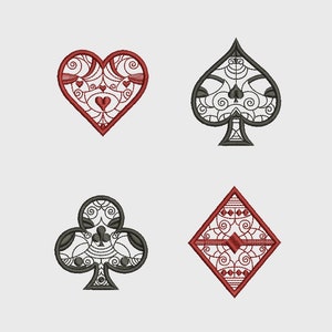 Digital, Application Playing Card Suits Spade Heart Diamond Club, Machine Embroidery Design, Bridge Game Poker, Suit, Broderie, 3 sizes image 1