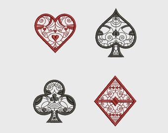 Digital, Application Playing Card Suits (Spade Heart Diamond Club), Machine Embroidery Design, Bridge Game Poker, Suit, Broderie, 3 sizes