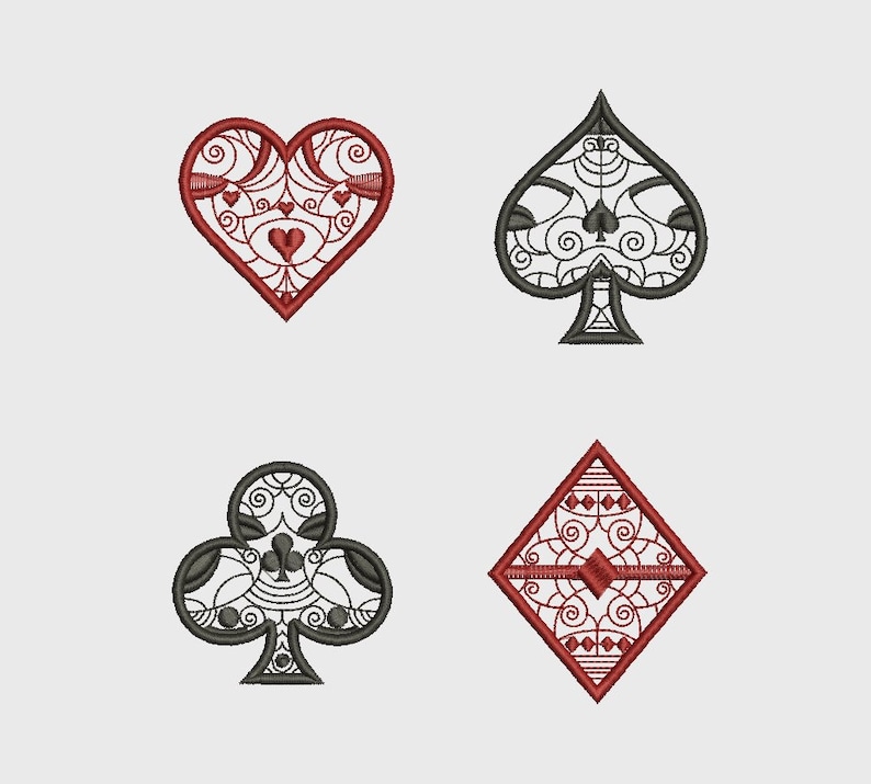 Digital, Application Playing Card Suits Spade Heart Diamond Club, Machine Embroidery Design, Bridge Game Poker, Suit, Broderie, 3 sizes image 1
