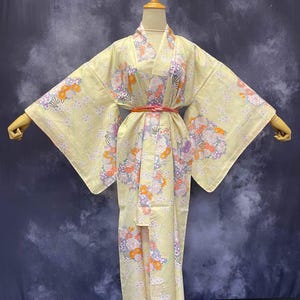 Yellow Floral Kimono: Japanese Sakura Robe, Harajuku Cosplay