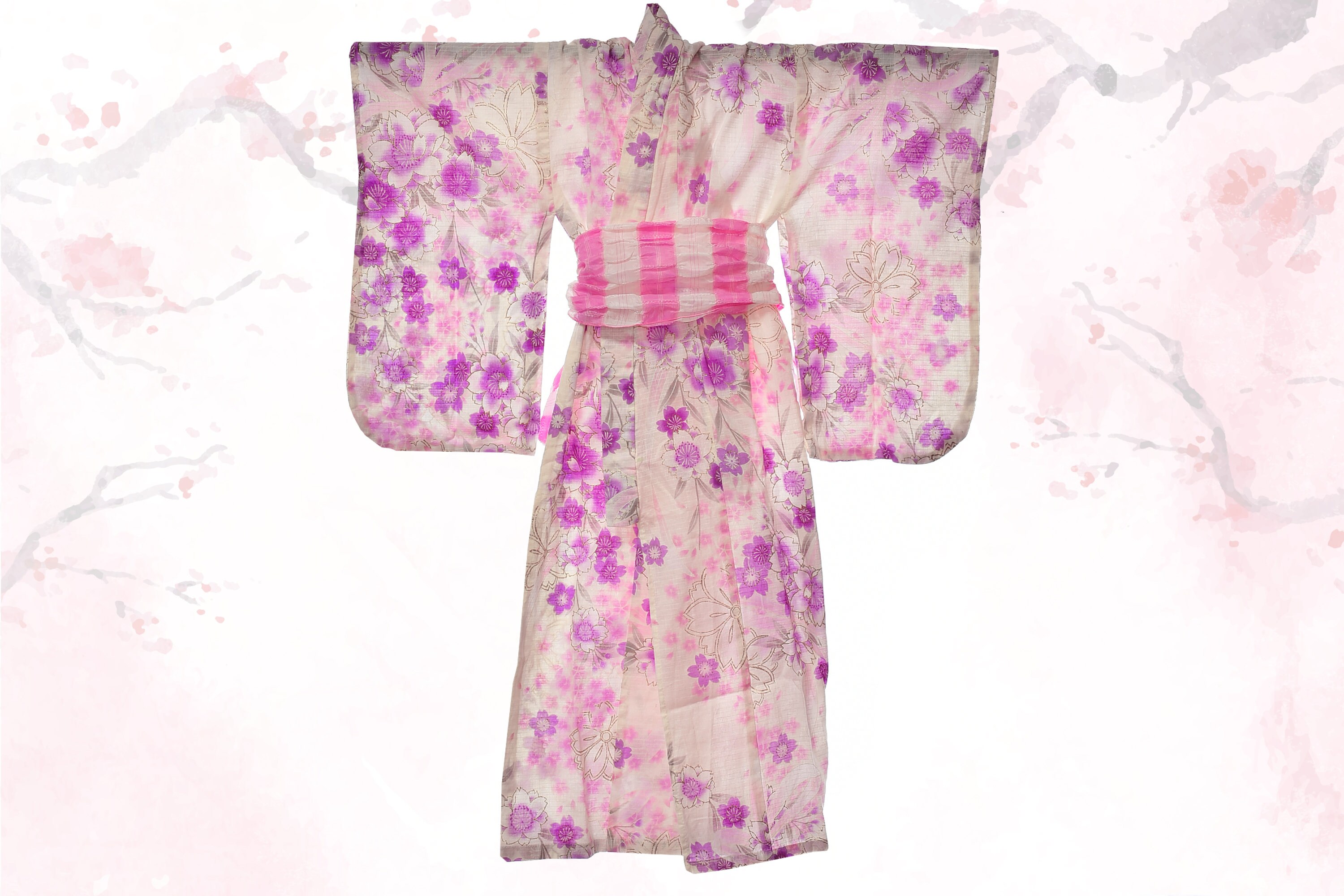 Kids Purple Summer Flower Yukata Kimono24 Year Old Kids Etsy