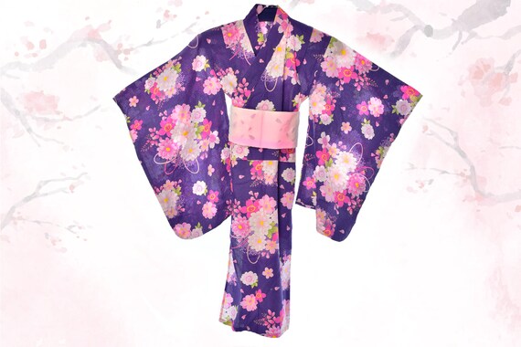 Kids sakura purple yukata kimono,kids yukata,girl