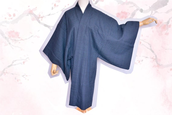 Japanese wool Haori,Kimono,Blue mens kimono ,Cotto