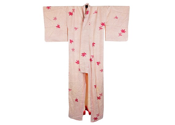 Womens vintage red silk kimono robe ,Japanese Vint