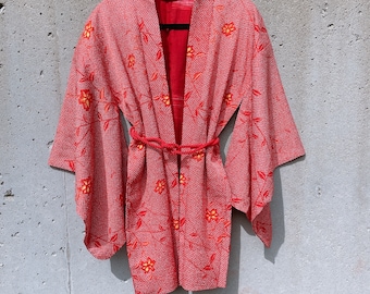 Japanese Vintage Red Shibori Haori Kimono,Japanese Short coat,Robe,vintage Jacket,Kimono Costume,Boho Style,Harajuku Style,Cosplay