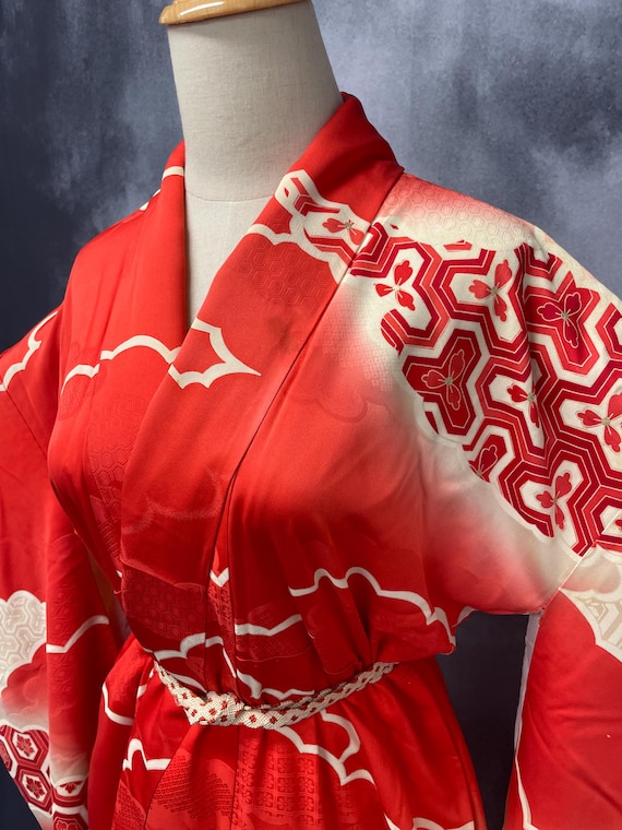A Beautiful Vibrant Red-orange Silk Furisode Kimono, Red