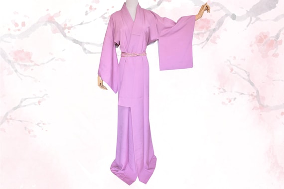 Womens vintage lavender pink silk momiji kimono ro