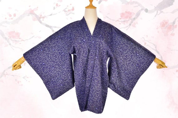 Blue Shibori synthetic Kimono,Pristine Blue Haori,