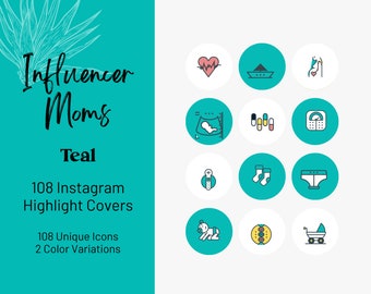 108 Teal Mommy Instagram Highlight Covers, Instagram Highlight Covers Blue, Instagram Highlight Icons, Mommy Instagram Highlight Covers