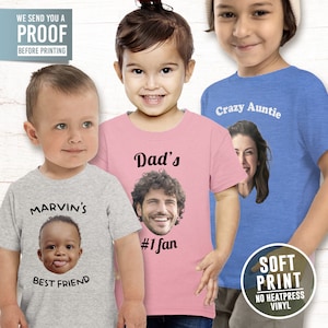 Custom Toddler or Kid T-Shirt with Photo – Personalized Face Shirt for Girls or Boys, Birthday Gift, Kids Photo Tee, funny cotton shirt