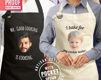 Custom Photo apron, apron with pockets photo apron with text father gift mother's gift APRON for Women Men personalized gift box for Her/Him