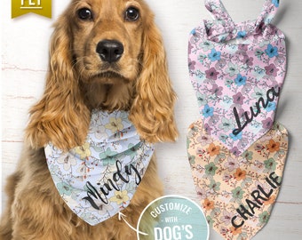 Custom flowers Dog Bandana with name, Personalized Dog Bandana with name, Pet bandana, pet accessory, bandana for puppy, puppy bandana