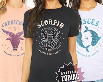 Women Zodiac Sign T Shirt, Astrology Horoscope Tee, USA Made Apparel, Mother’s Day Gift, Birthday Present, Celestial Fashion
