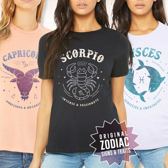 Zodiac Sign Woman's T-shirt Aquarius Aries Cancer | Etsy