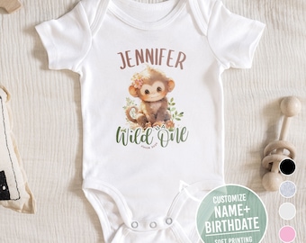 Custom baby onesie® girl onesie® boy bodysuit wild one custom onesie® with name baby monkey bodysuit custom name onesie® baby monkey onesie®