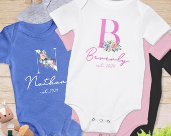 Custom Monogram Baby Onesie, Personalized Name Bodysuit for Newborn, Birthday Outfit, Baby Shower Gift, Milestone Party