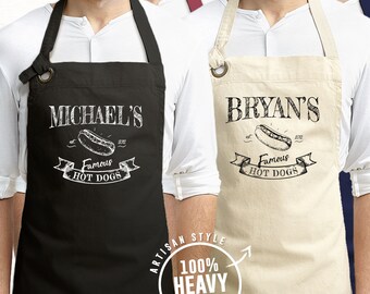 Personalized Hot Dogs Apron with Name, Custom Heavy Cotton BBQ Cooking Apron, Mother’s Day Gift, Father’s Day Present, Street Food Outfit