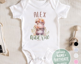 Custom baby onesie®, boy bodysuit, girl onesie® wild one custom bodysuit with name, custom name onesie® baby name onesie® baby hippo onesie®