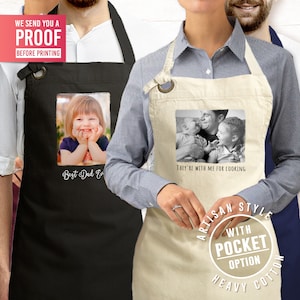 Custom Photo Apron with or without Pockets – Personalized Apron with Text, Gift for Dad or Mom, Father&#39;s Day, Mother&#39;s Day Gift