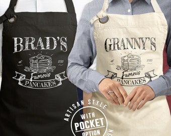 Custom Pancakes Apron with Name, Funny Kitchen Apron with Pockets, Mother’s Day Gift, Father’s Day Present, Breakfast Chef Outfit