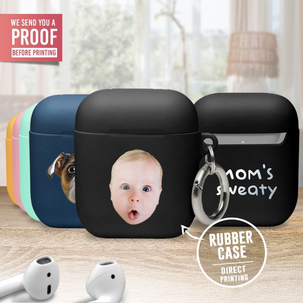 Customize photo rubber Case for AirPods®, iphone airpods with face pet face printing earbuds case, birthday gift father's gift mother's gift