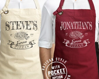 Famous pizzas custom apron with name, apron with pockets, father's gift, APRON pattern for women men personalized for mom dad her/him