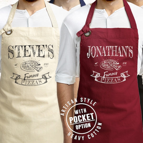 Famous pizzas custom apron with name, apron with pockets, father's gift, APRON pattern for women men personalized for mom dad her/him