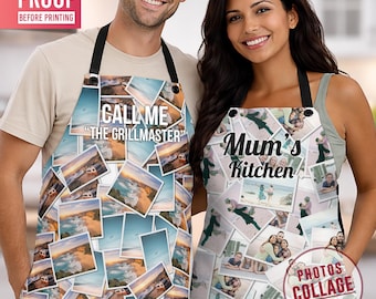 Personalized Photo Collage Apron, Custom Kitchen BBQ Grill Apron, Mother’s Day Gift, Father’s Day Present, Family Cooking Outfit